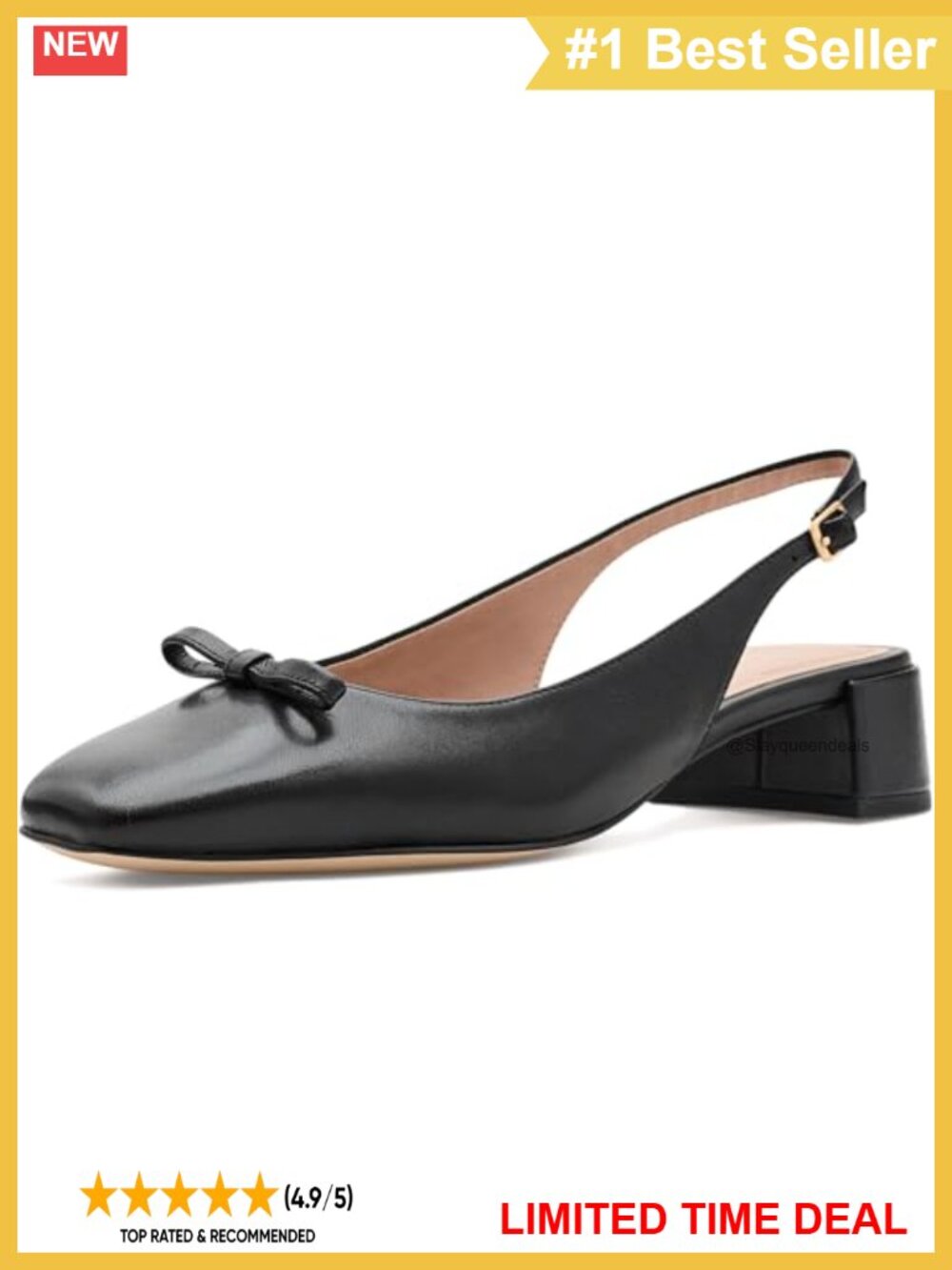 Womens Leather Slingback Pumps Bow Closed Toe Business Casual Heels